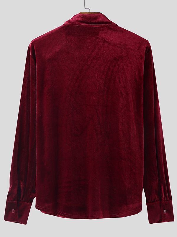 Men's Velvet Ruffle Long Sleeve Shirt SKUL42684