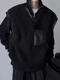 Mens Fleece Faux Leather Patchwork V-Neck Waistcoat SKUK45335