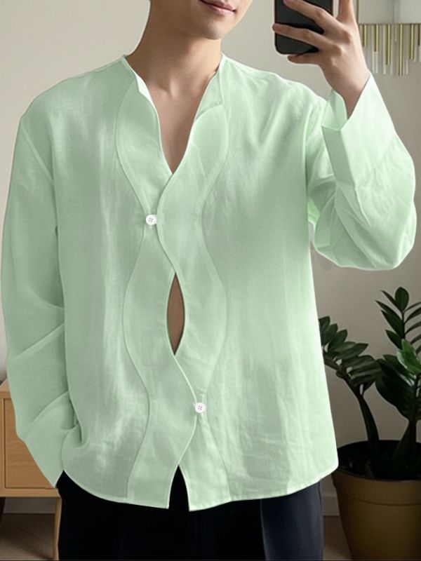 Men's Deconstructed Wavy Placket Long Sleeve Shirt SKUL51835