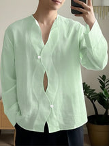 Men's Deconstructed Wavy Placket Long Sleeve Shirt SKUL51835