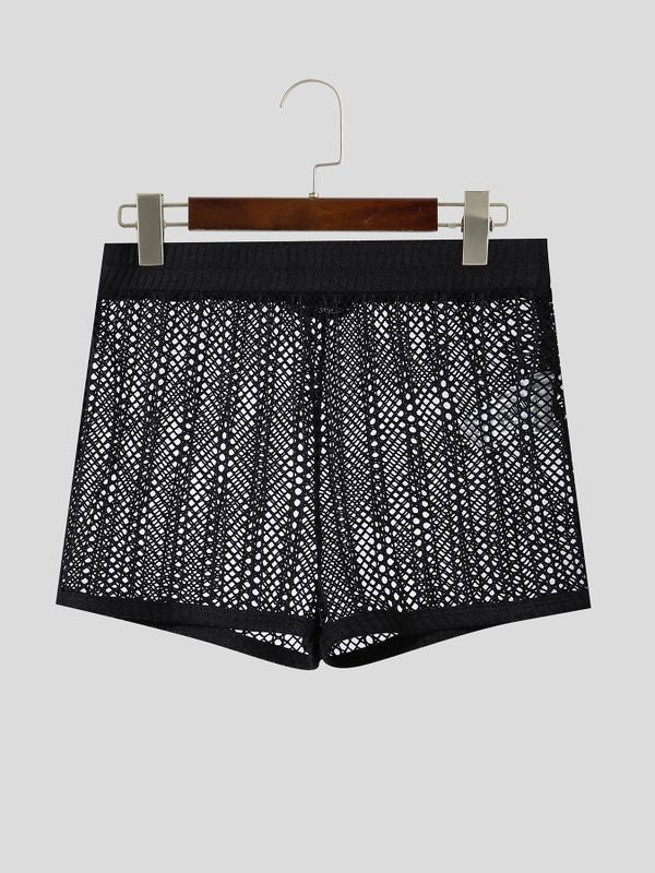 Men's Modern High-Street Sheer Open Mesh Honeycomb Fitted Short SKUL69694