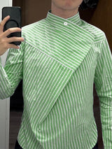 Men's Stripe Asymmetric Layered Stand Collar Long Sleeve Shirt SKUL50909