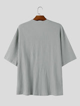 Men's Early Autumn Vacation Crinkle Texture Solid Button Down Short Sleeve Shirt SKUL81227