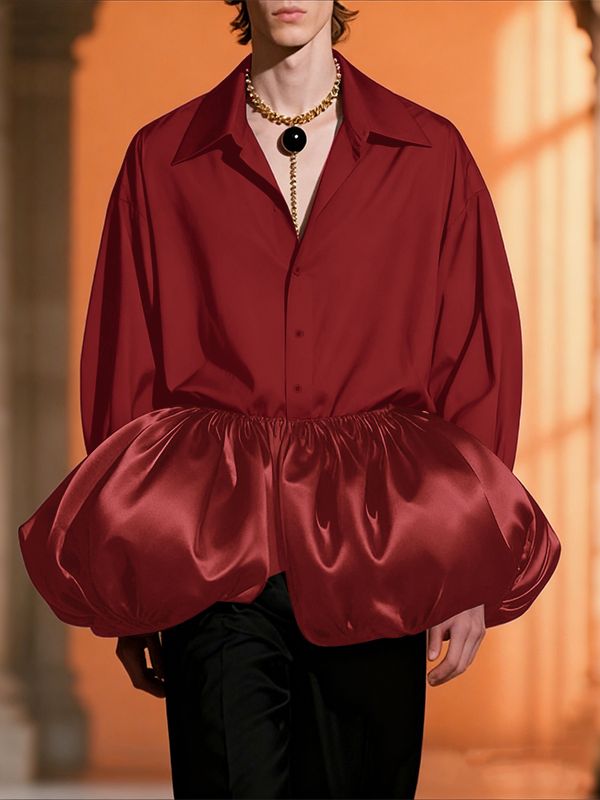 Men's Satin Patchwork Long Sleeve Shirt SKUL38537