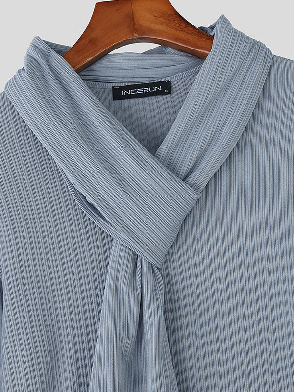 Men's Solid Color Deconstructed Textured Long Sleeve T-shirt SKUL28402