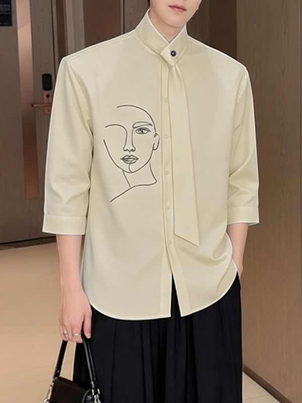 Men's Asymmetric Placket Abstract Print Long Sleeve Shirt SKUL50042