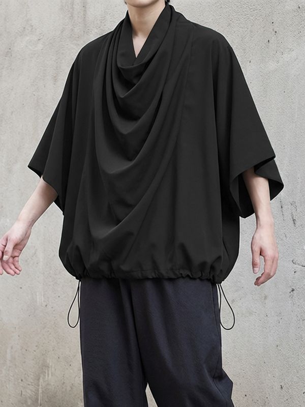 Men's Solid Color Stacked Collar 3/4 Length Sleeve Shirt SKUL51891