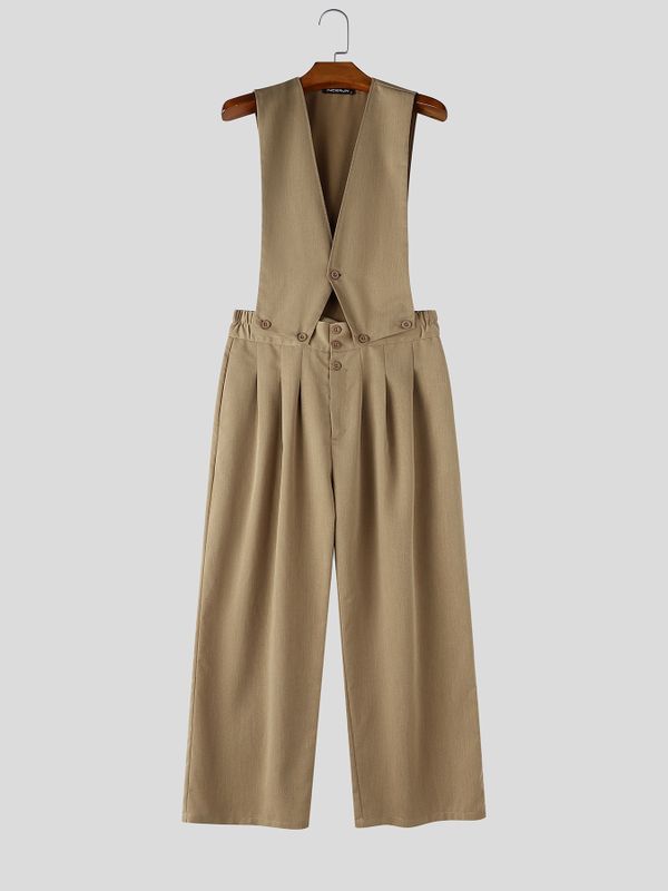 Men's Retro Party Cropped V-Pointed Jumpsuit SKUL75517