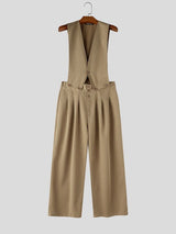 Men's Retro Party Cropped V-Pointed Jumpsuit SKUL75517