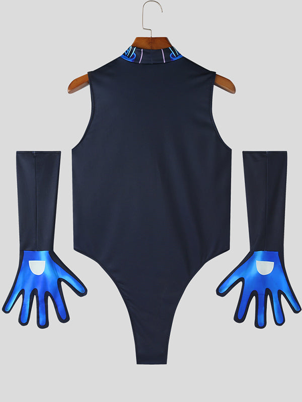 Mens Print Sleeveless Bodysuit With Gloves SKUK12341