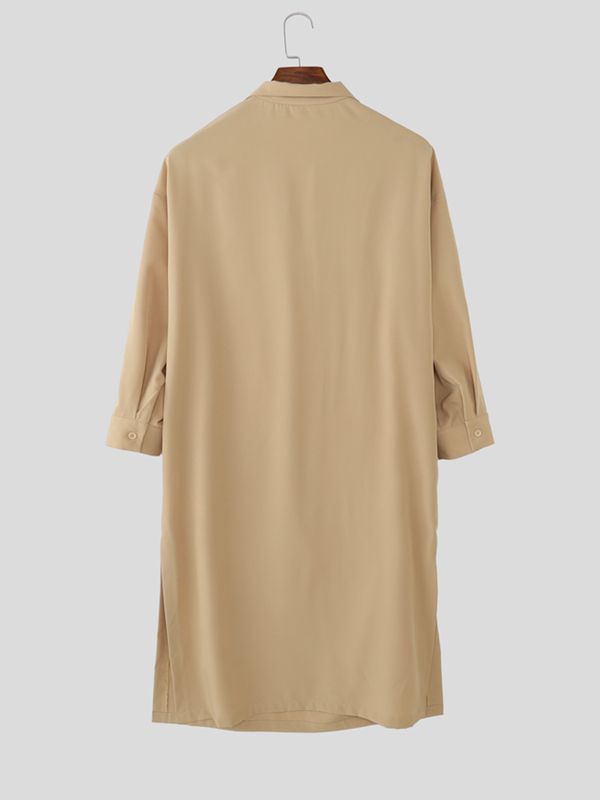 Men's 3D Pocket Draped Neck 3/4 Length Sleeve Shirt SKUL53234