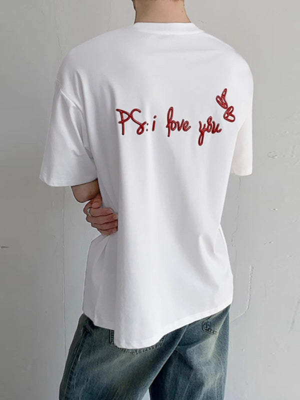 Mens Heart Letter Print Short Sleeve T-Shirt SKUL15082
