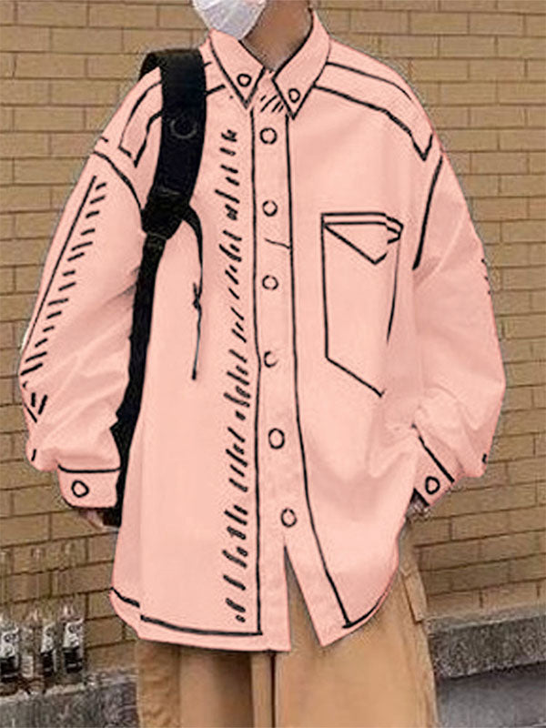 Mens Graffiti Style Outline Casual Long-Sleeve Shirt SKUL08524