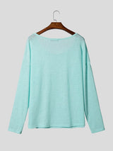 Men's Minimalist Harajuku Sheer Knit Scoop Neck Long Sleeve T-shirt SKUL70245