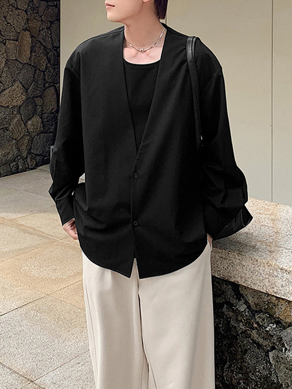 Men's Faux Two Pieces Casual Long Sleeve Shirt SKUL30779