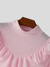 Men's Solid Color Ruffle Bib Long Sleeve T-shirt SKUL46244