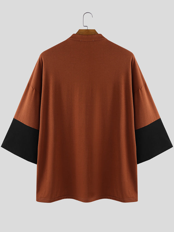 Men's Contrast Crew Neck 3/4 Length Sleeve T-Shirt SKUL28183