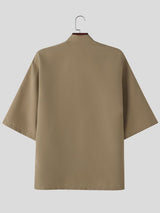 Men's Neo-Traditional Zen Utility Frog-Button Boxy Shirt SKUL79948