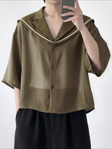 Men's Chiffon Sheer Sailor Collar Shirt SKUL39763