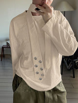 Men's Solid Color Thin Scarf Long Sleeve T-shirt SKUL47913