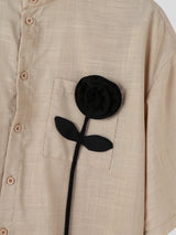 Men's Retro Resort Floral Applique Pocket Feel Drop Shoulder Half Sleeve Band Collar Shirt SKUL81852