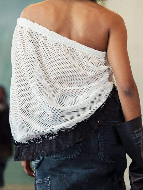 Men's Lace Mesh Patchwork Number Print Bandeau Tank SKUL54411