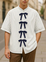 Mens Bow Ribbon Striped Short Sleeve Shirt SKUL19082