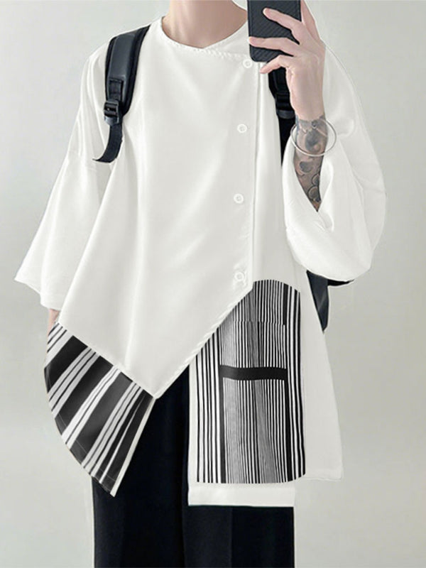 Men's Striped Loose Long Sleeve Shirt SKUL28487