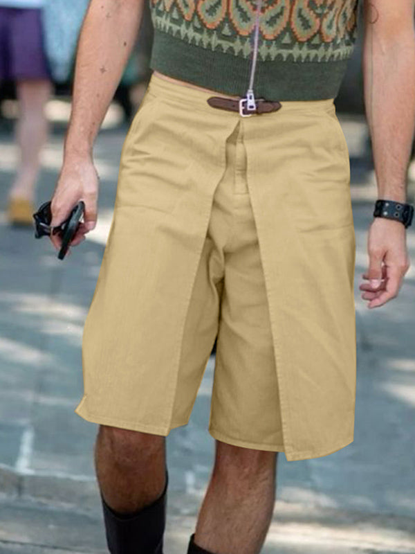 Mens Solid Color Layered Casual Short SKUL08487