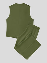 Men's Yuppie Gentleman Tailored V-Neck Two Pieces Outfit SKUL79526