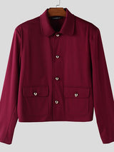 Men's Solid Color Topstitch Metal Button Long Sleeve Blazer SKUL48623