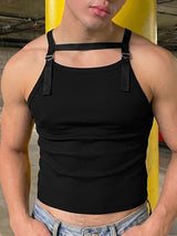Men's Y2K Gender-Fluid Hardware Strap Ribbed Crop Tank SKUL73610