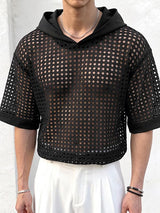 Men's Avant-Garde Geometric Open-Weave Mesh Short Sleeve T-shirt SKUL76468