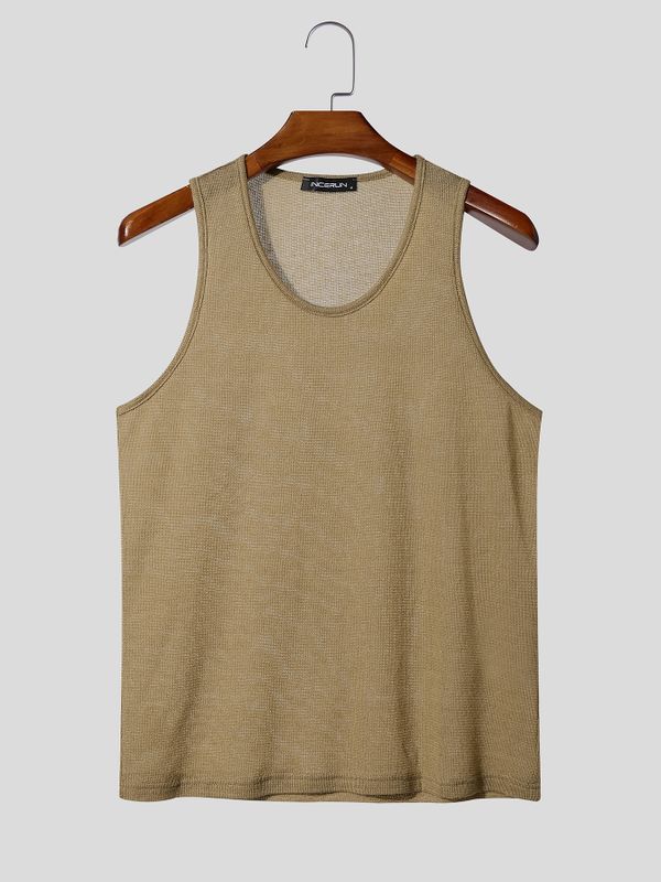 Men's Vintage Casual Slub Textured Knit Fitted Muscle Tank SKUL69705