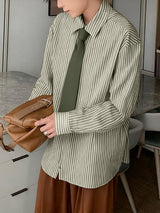 Men's Stripe Tie Long Sleeve Shirt SKUL30528