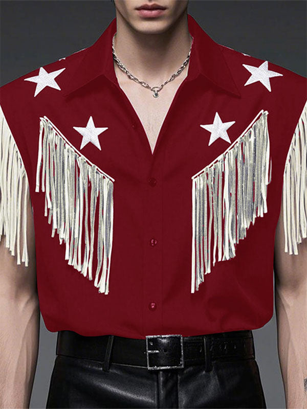Mens Fringe Patchwork Star Embroidery Shirt SKUL06519