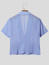 Men's Avant-Garde Mesh Patchwork Epaulet Zipper Short Sleeve Blazer SKUL63851