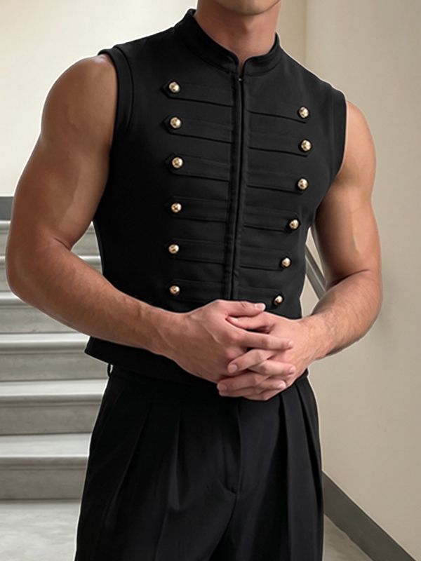 Men's Vintage Aristocrat Double-Breasted Gold Crest Button Military Drummer Tank SKUL77517