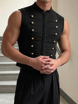 Men's Vintage Aristocrat Double-Breasted Gold Crest Button Military Drummer Tank SKUL77517