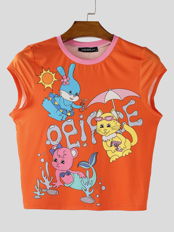 Men's Cartoon Print Cropped Slim Fit Tank SKUL20227