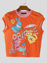 Men's Cartoon Print Cropped Slim Fit Tank SKUL20227