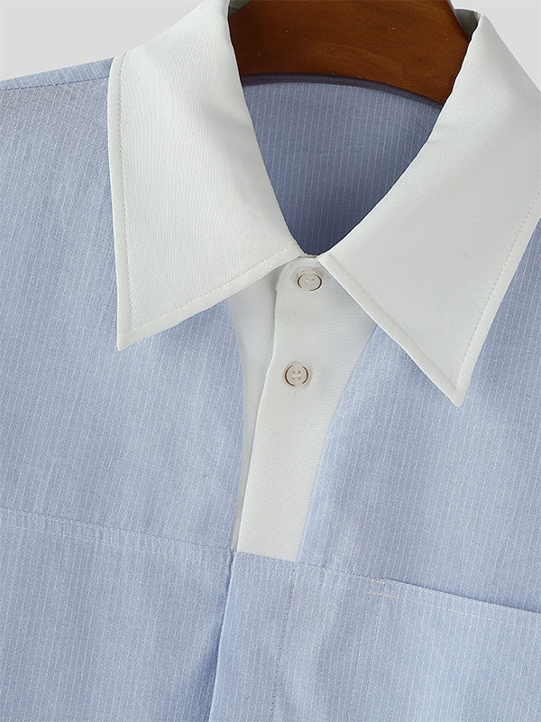 Men's Striped Color Block Short Sleeve Shirt SKUL23655