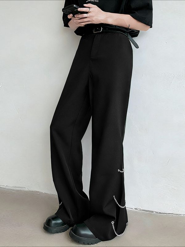 Men's Metal Chain Detail Loose Wide Leg Straight Long Pant SKUL53195
