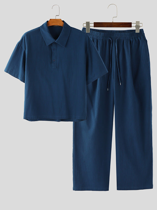 Men's Minimalist Wrinkled Linen-Look Two Pieces Outfit SKUL30685