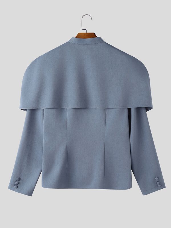 Men's Avant-Garde Capelet Overlay Deep V-Neck Mandarin Collar Shirt SKUL78020