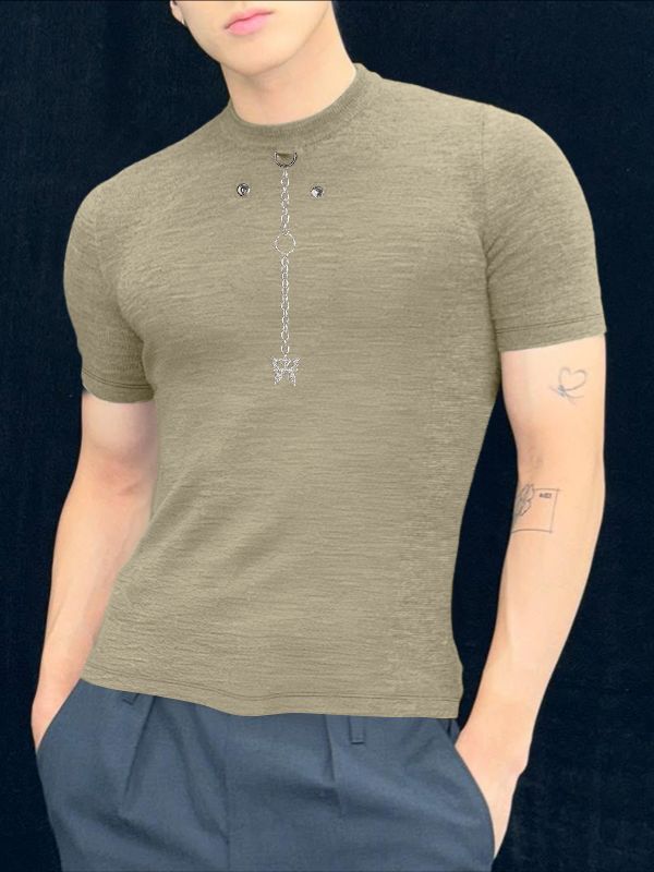 Men's Metal Pendant Patchwork Casual T-shirt SKUL42292