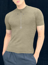 Men's Metal Pendant Patchwork Casual T-shirt SKUL42292