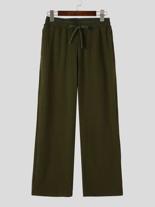 Men's Clean Fit Quiet Luxury Wide Ribbed Texture Drawstring Elastic Waist Lounge Pant SKUL82405