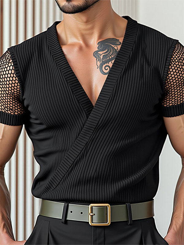 Mens Sheer Mesh Patchwork Short Sleeve T-Shirt SKUL15192