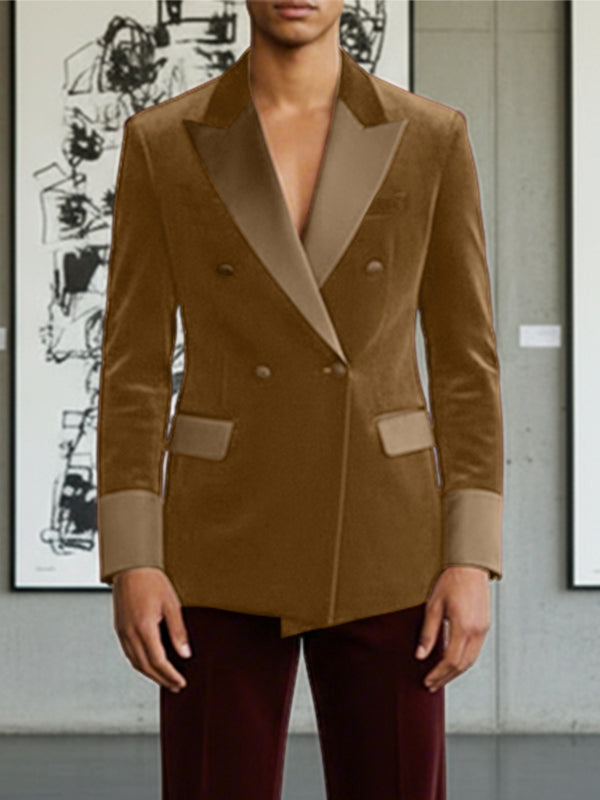 Men's Velvet Patchwork Color Block Long Sleeve Blazer SKUL36350